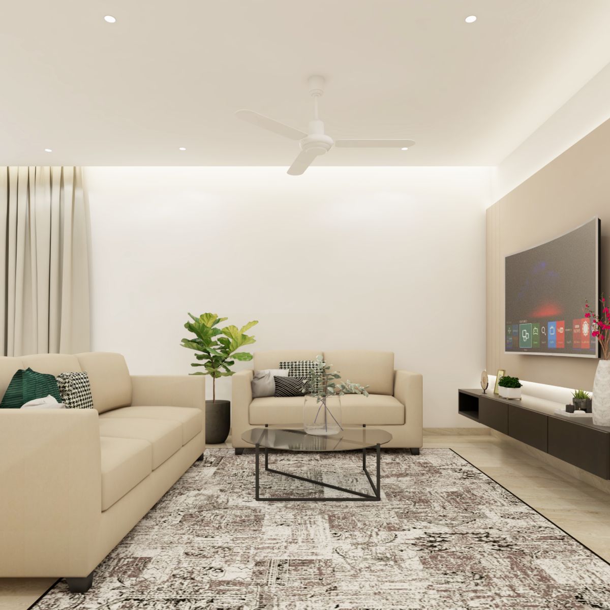 Gypsum False Ceiling Design With Cove And Recessed Lights | Livspace