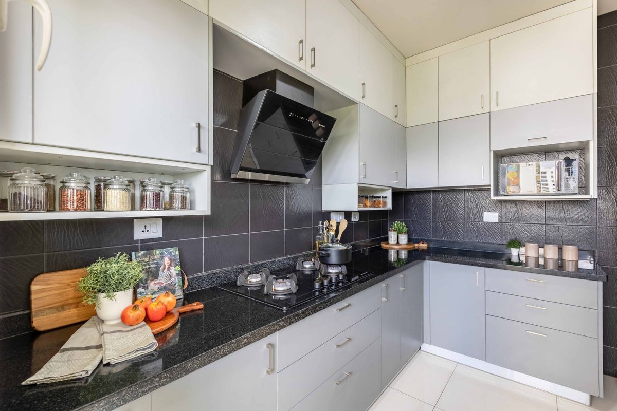 Grey And White Modern Kitchen Design | Livspace