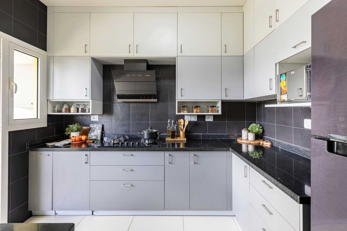 Grey And White Modern Kitchen Design | Livspace