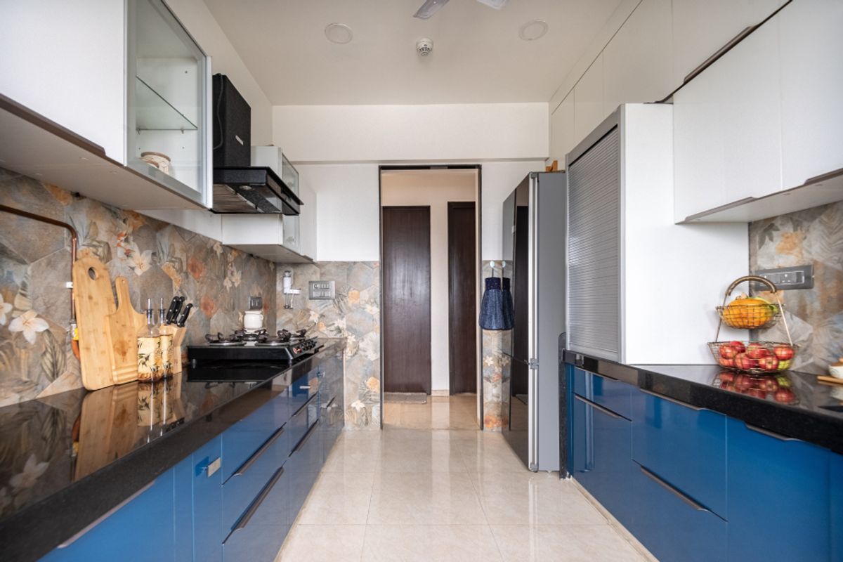 Modular Kitchen Design With Hexagonal Dado Tiles | Livspace