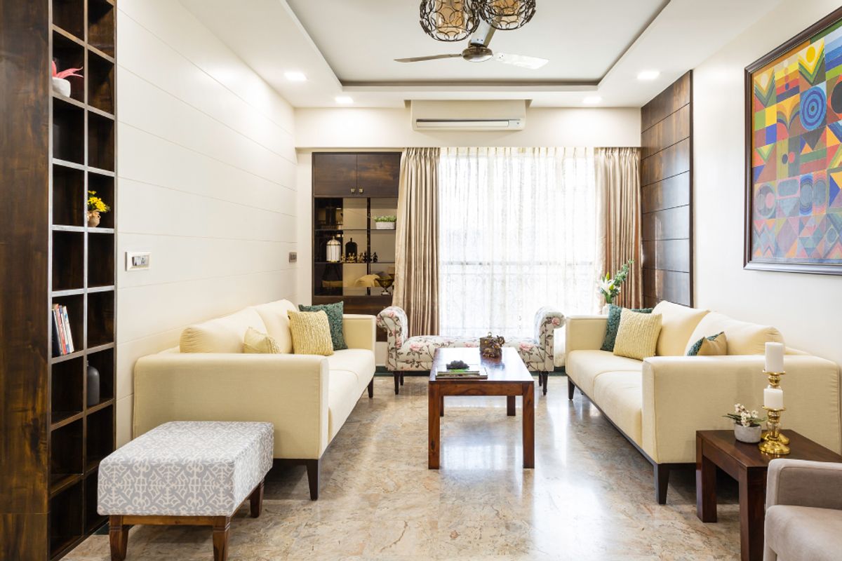 White And Brown Living Room Interior Design | Livspace