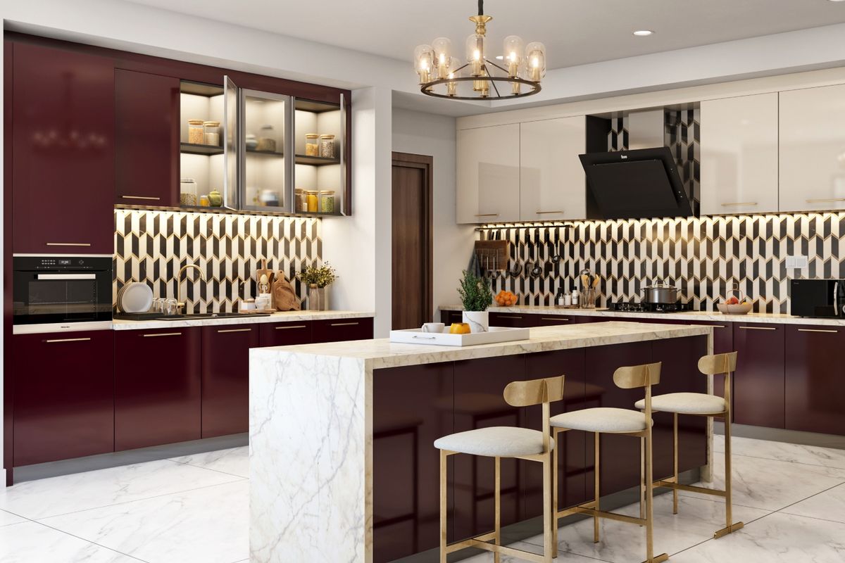 Ceramic Black And White Tile Wall For Kitchen | Livspace
