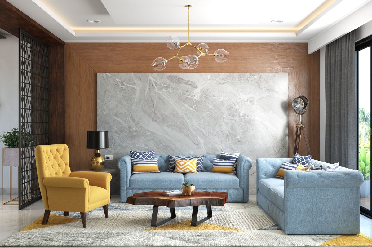 Wall Design For Living Room With Elegant Grey Marble And Wooden ...