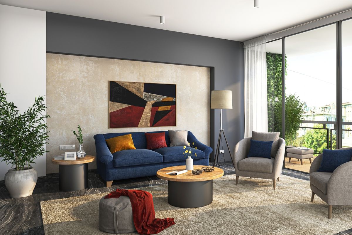 Grey And Beige Wall Paint Design For Living Rooms | Livspace
