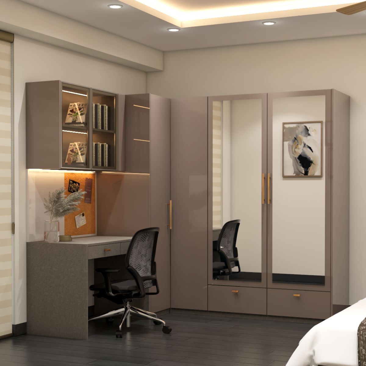 Compact Study Room Integrated With Wardrobe | Livspace