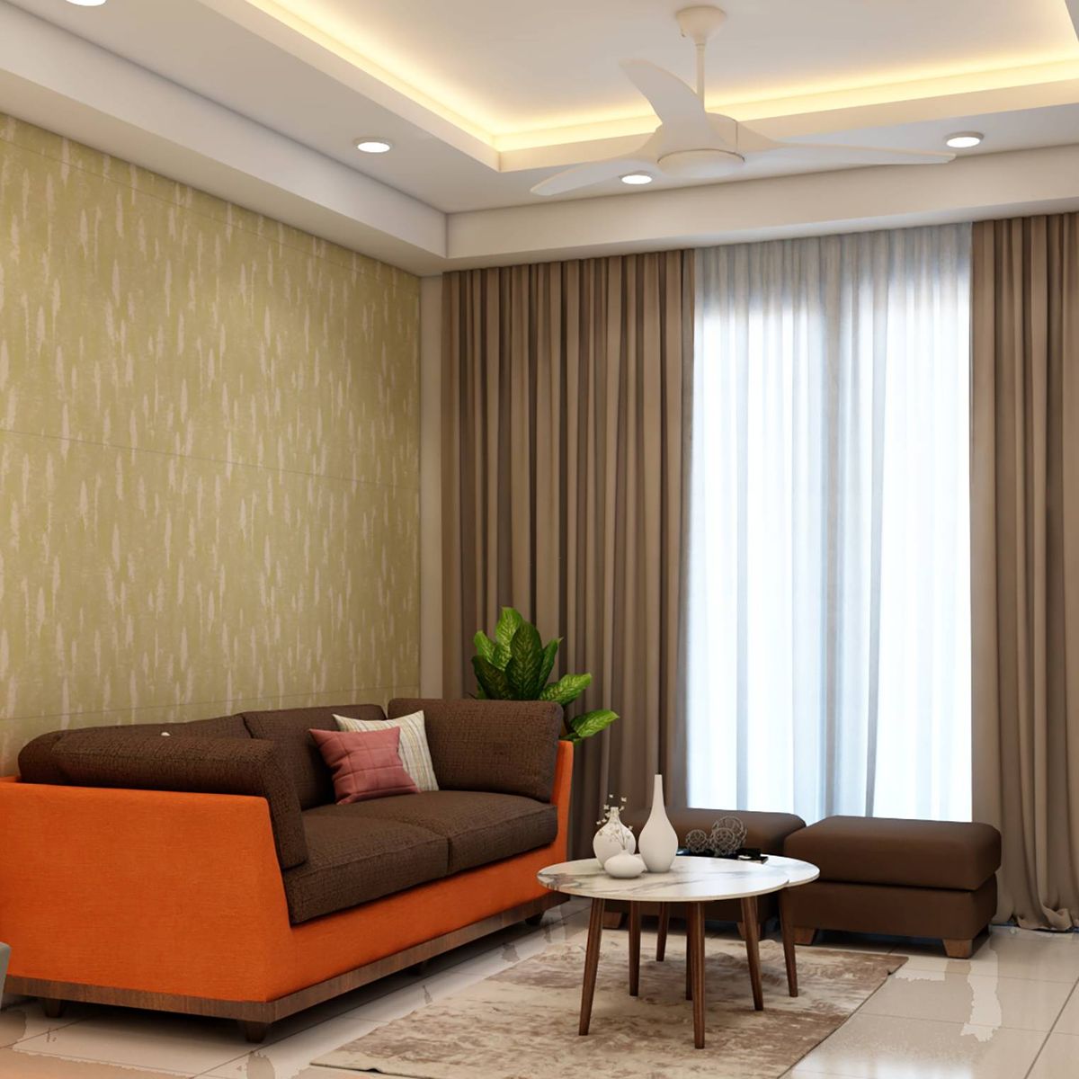 Compact Living Room Design With Overhead Lighting | Livspace