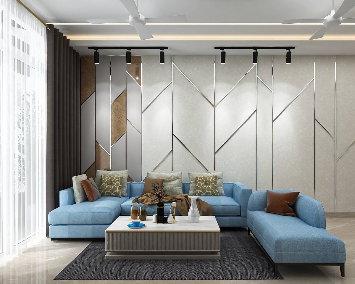 Blue And Grey Hall Interior Design | Livspace
