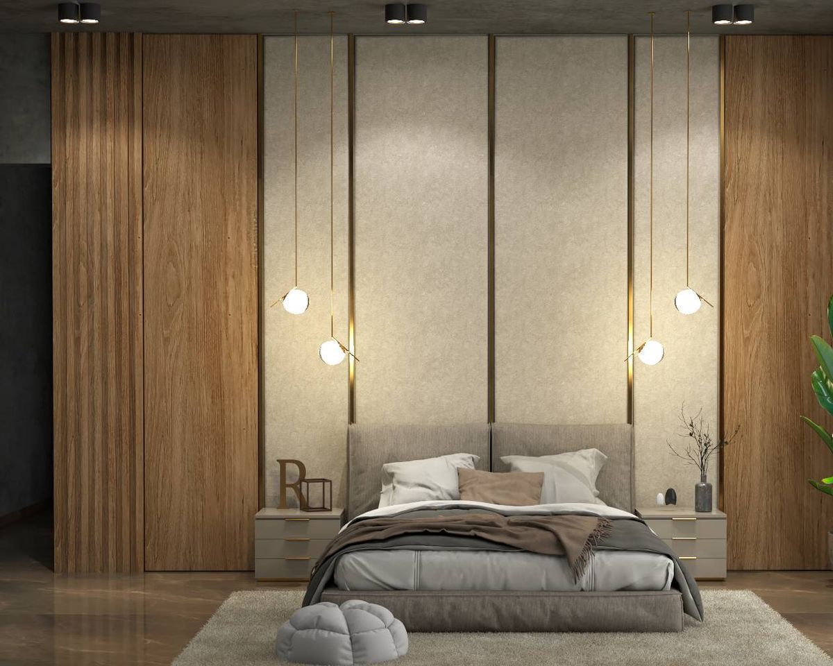 Spacious Bedroom Design With Wooden Wall Rafters | Livspace