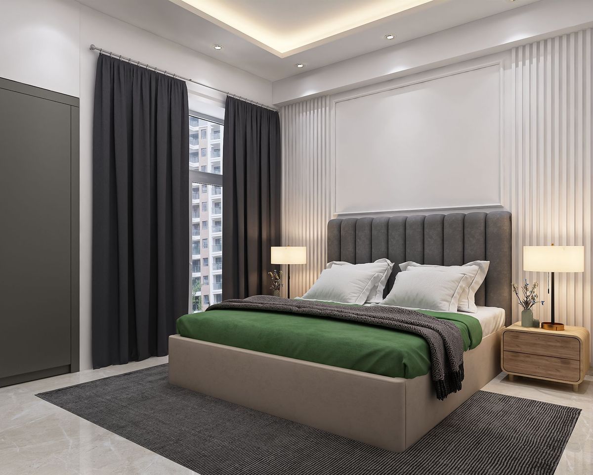 Dark-Toned Master Bedroom Design With A King Size Bed | Livspace