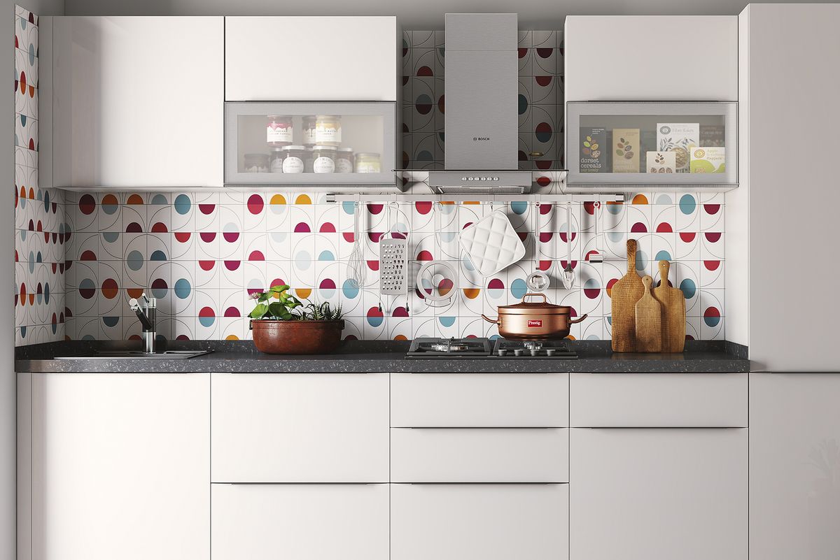 Curated visual reference: Gallery Detail: Multicoloured Geometric Kitchen Tile Design