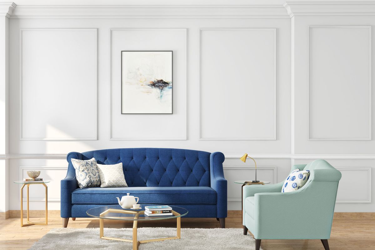 White Wall Design With Wall Trims And A Mural | Livspace