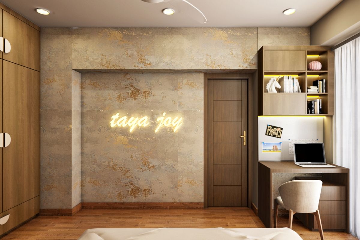 Kids Room Design With Grey And Gold Textured Wall | Livspace
