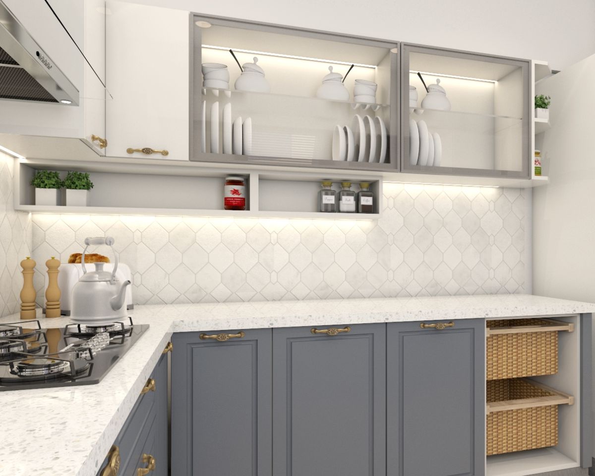 Ceramic Matte White Kitchen Tile Design | Livspace
