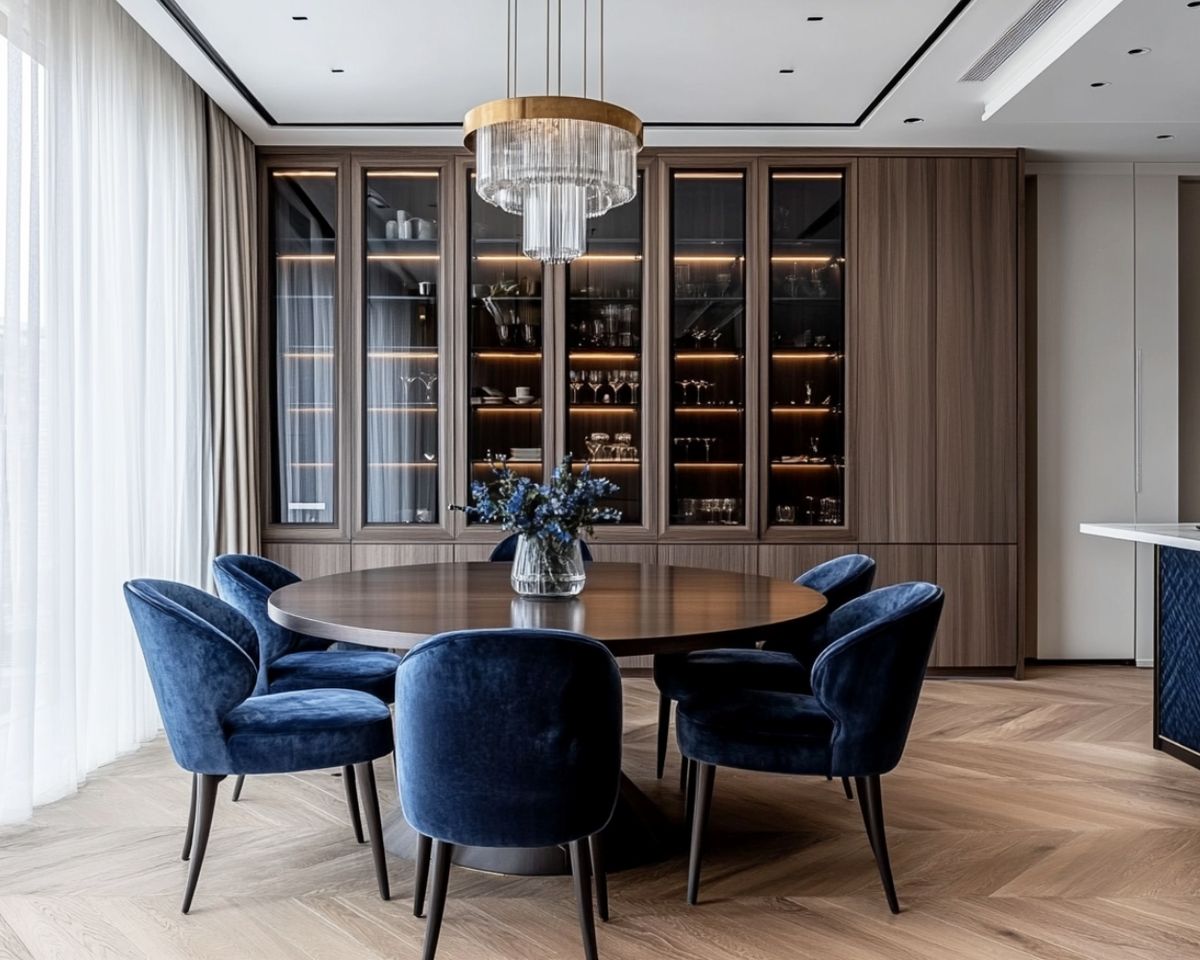 Dining Room Design with Contemporary 6-Seater Table Glass Crockery Unit ...