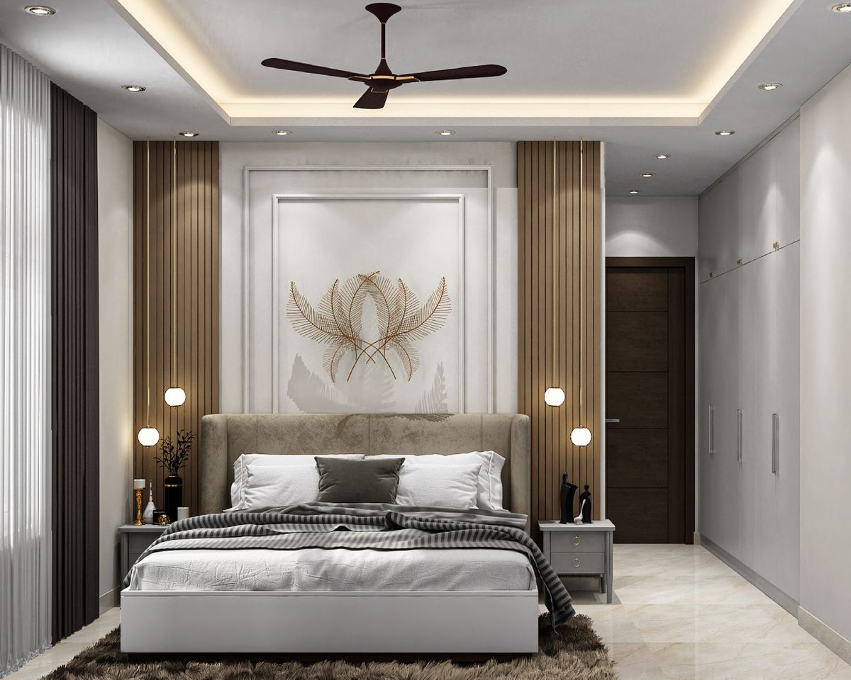 Master Bedroom Design with Wardrobe, Side Tables, Ambient Lighting and ...