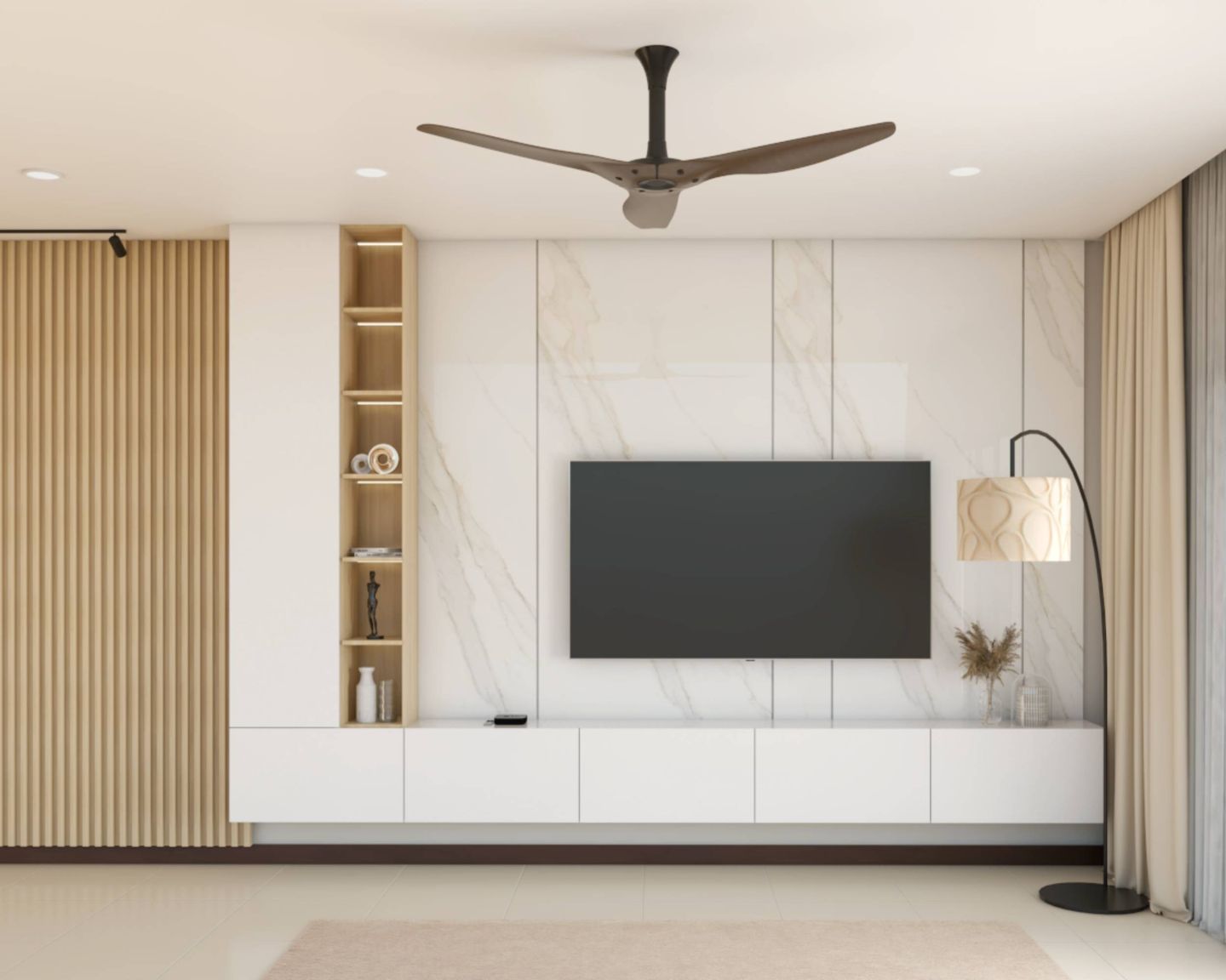 Wall-Mounted TV Unit With A White Back Panel | Livspace