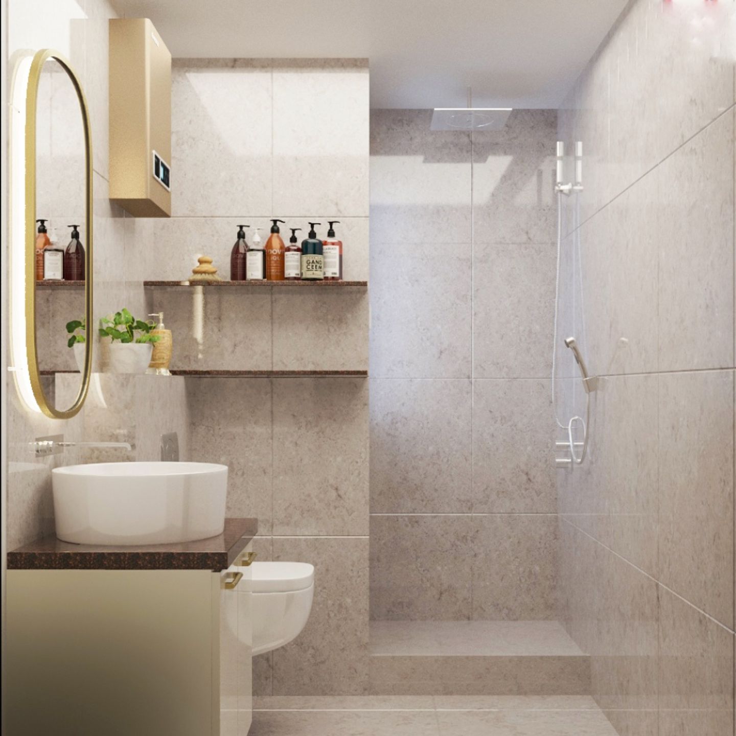 Compact Bathroom Design In Light Brown - 7X6 Ft | Livspace