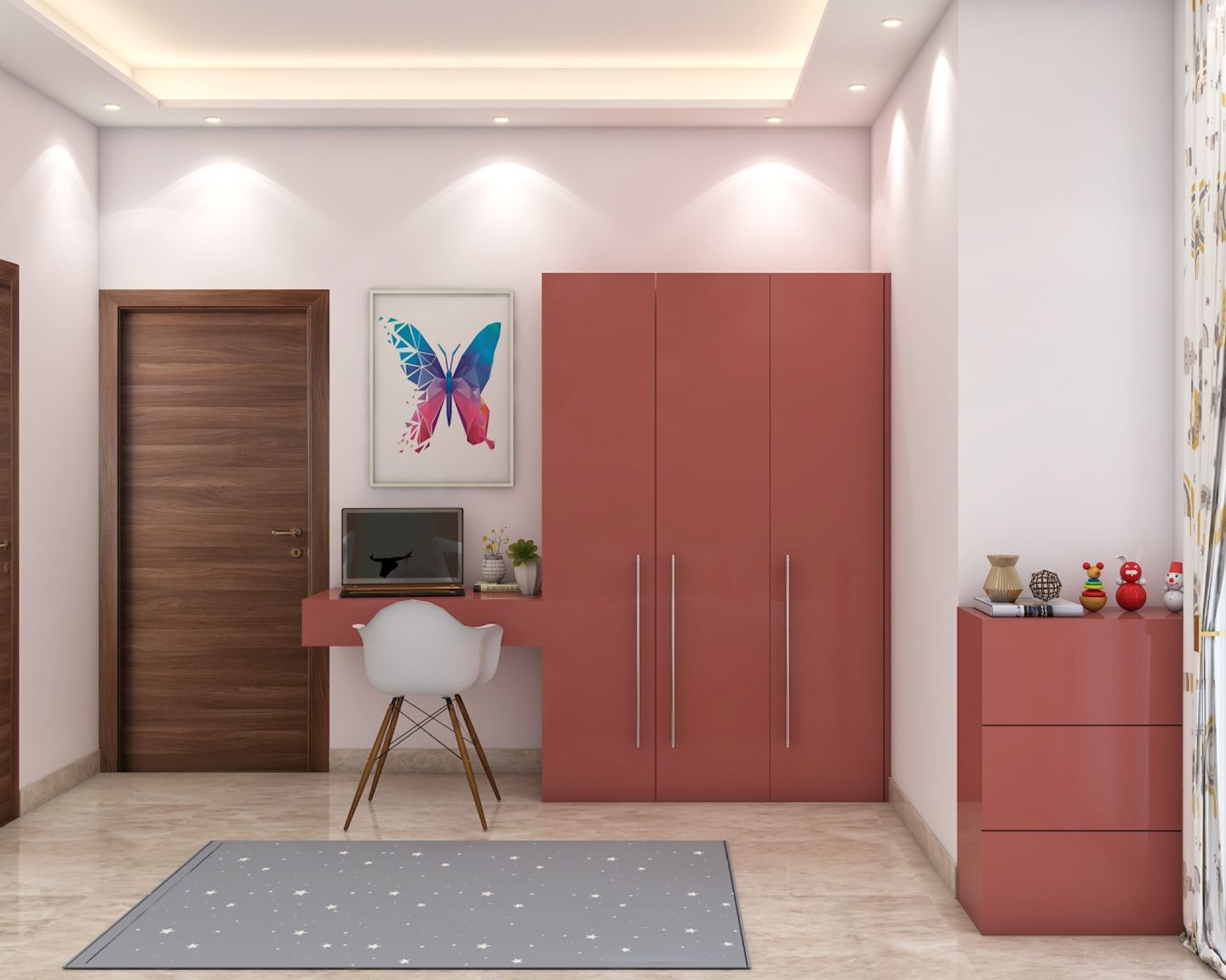 Spacious Kids' Room Design With White Side Tables | Livspace