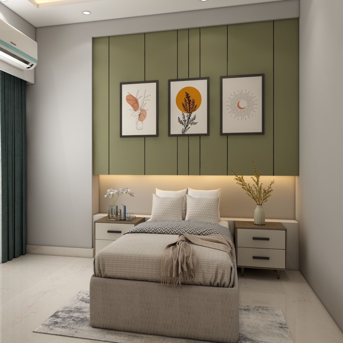 Bedroom Wall Design With Cove Light And Dual-Toned Panelling | Livspace
