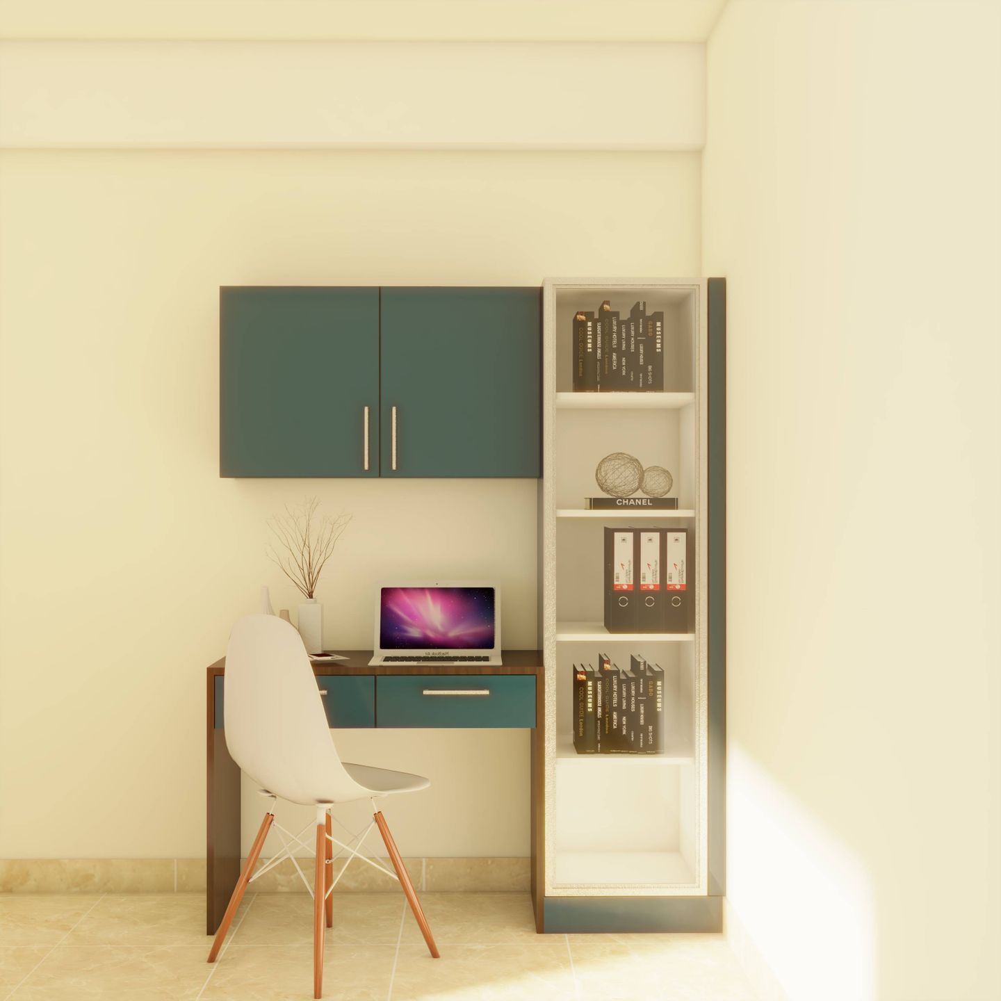 Compact Home Office Design Idea With Bookshelf | Livspace
