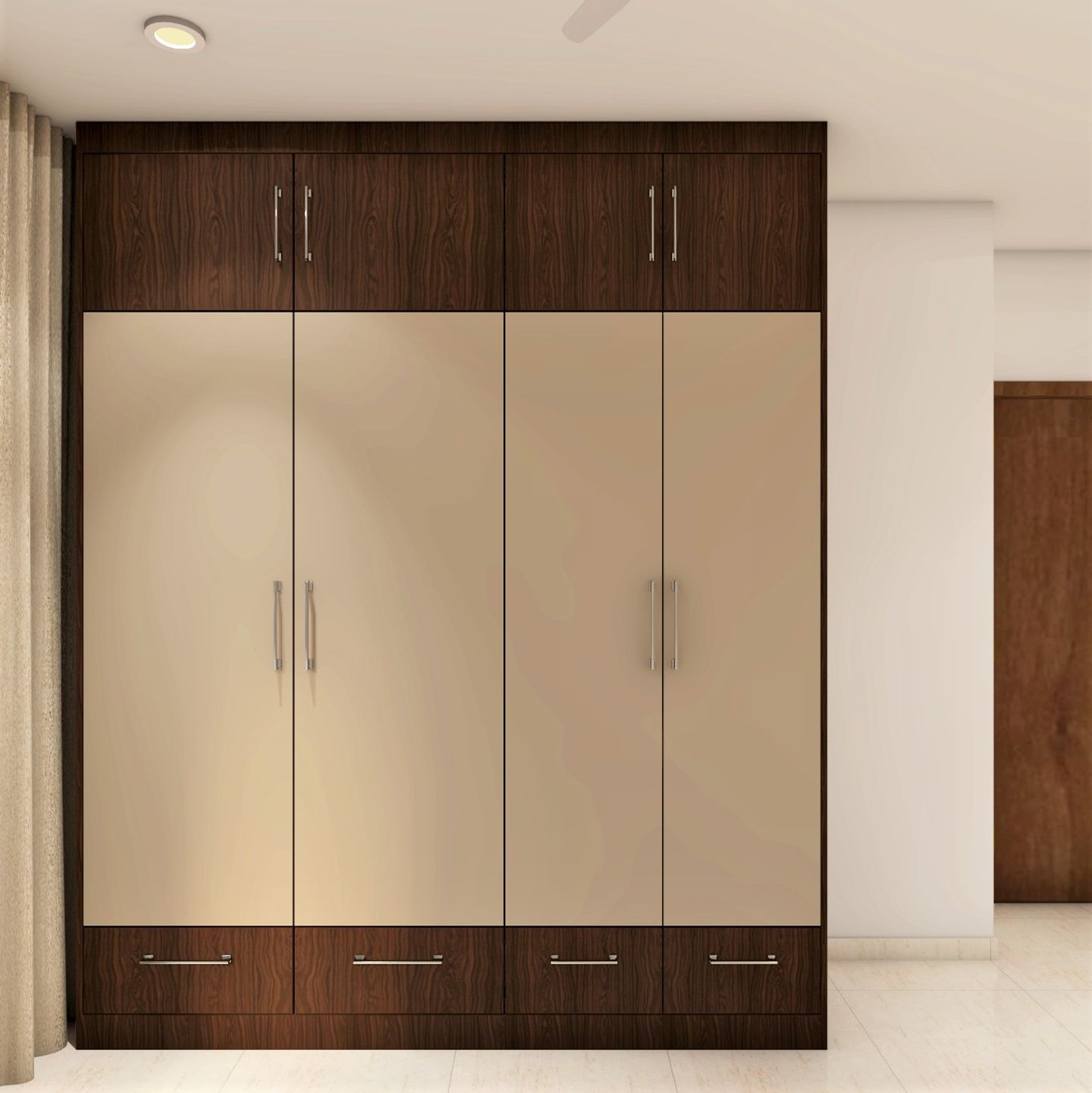 Dual Toned Modular Wardrobe With Open Hinges And Glossy Laminates ...