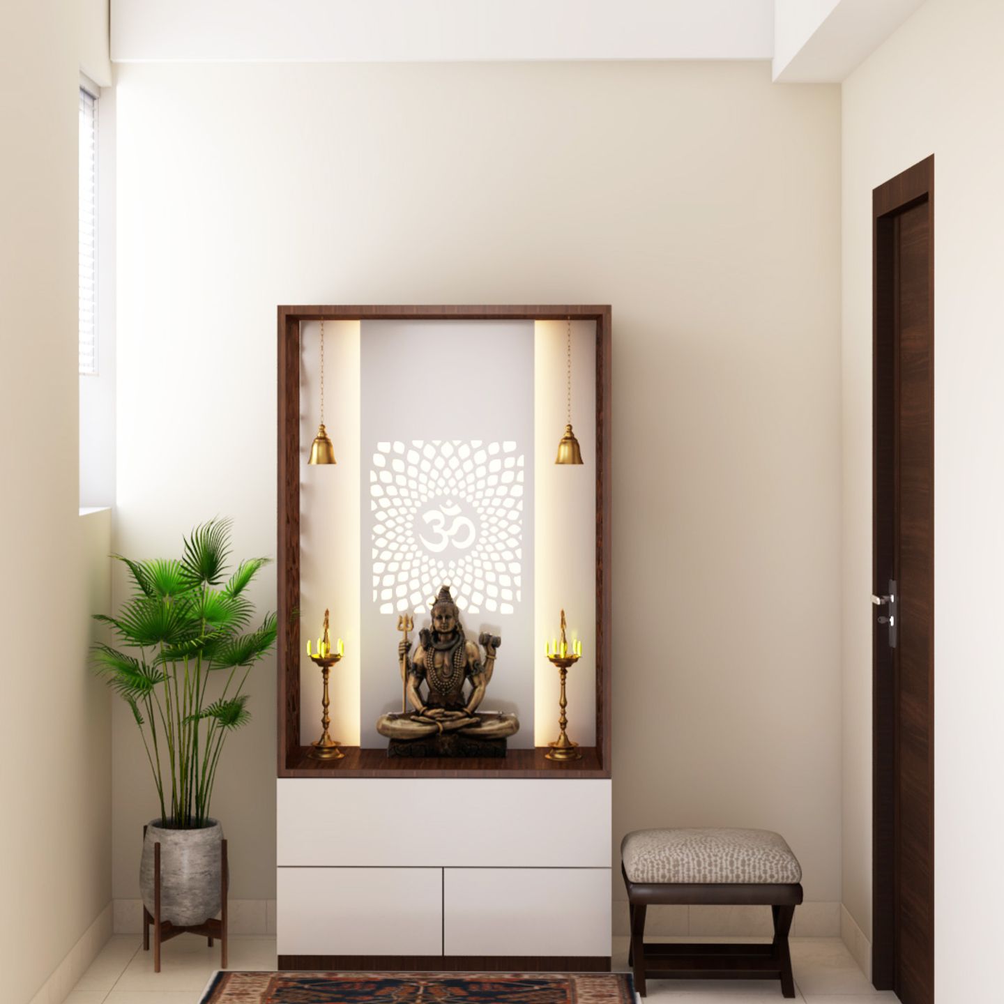 Compact Pooja Mandir Unit With Bells | Livspace