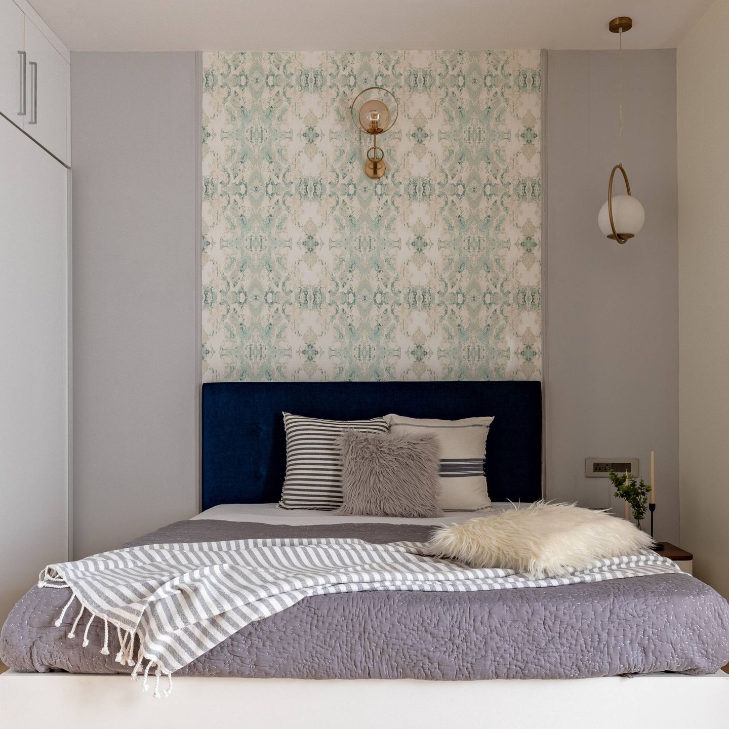 Damask Wallpaper Design With Wall Sconces Livspace