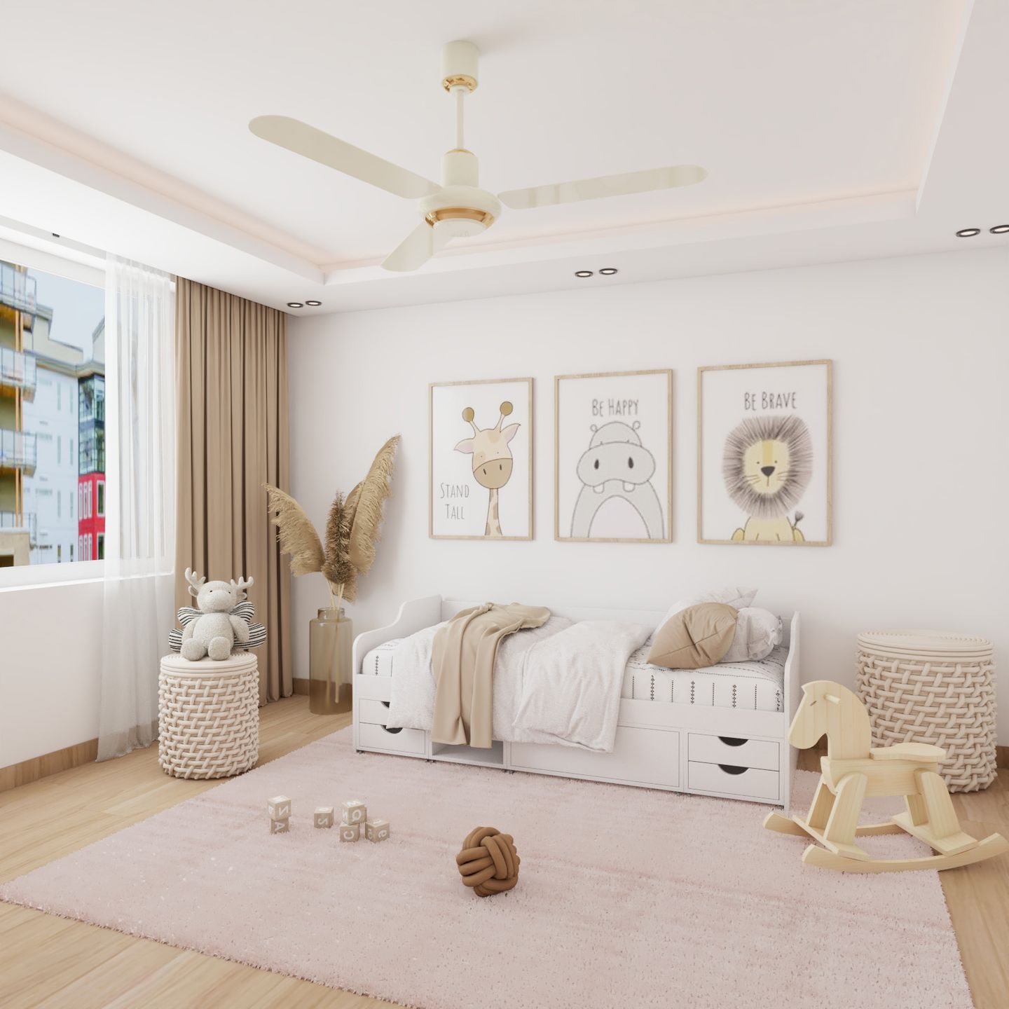 White And Wood Kids Room Design With White Single Bed And Under-Bed ...