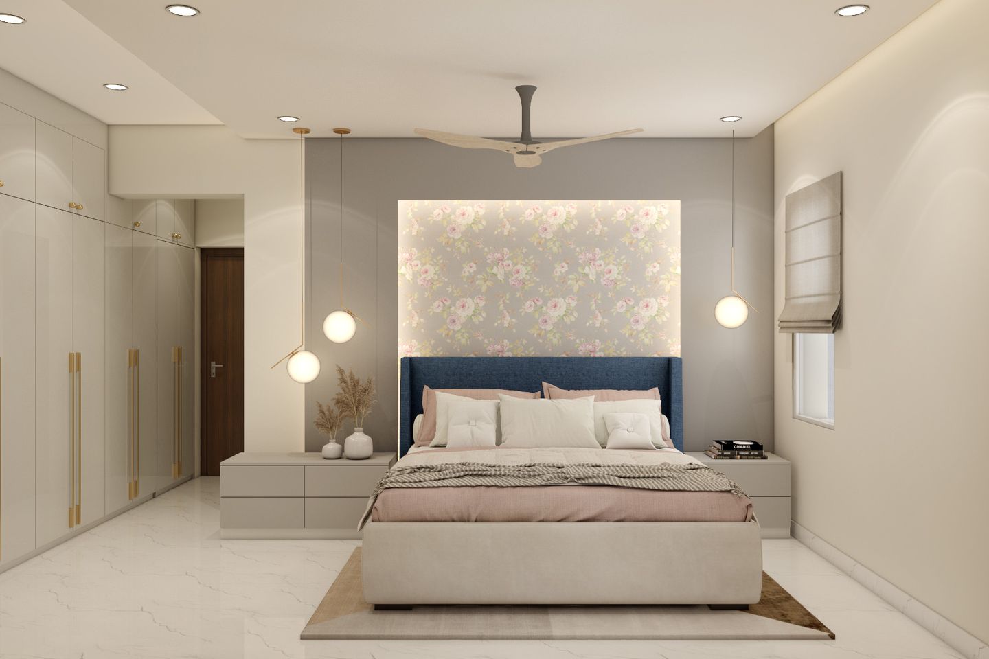 Spacious Rectangle White Suspended Bedroom Ceiling Design | Livspace