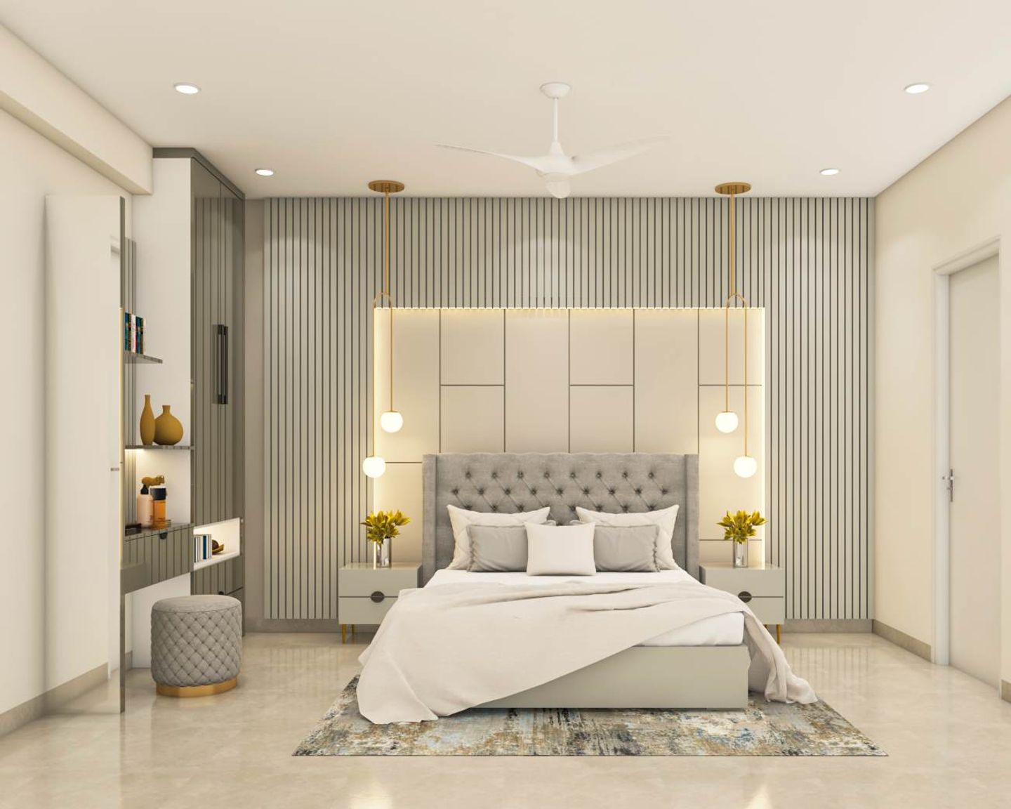 Spacious Bedroom Design With LED And Pendant Lights | Livspace