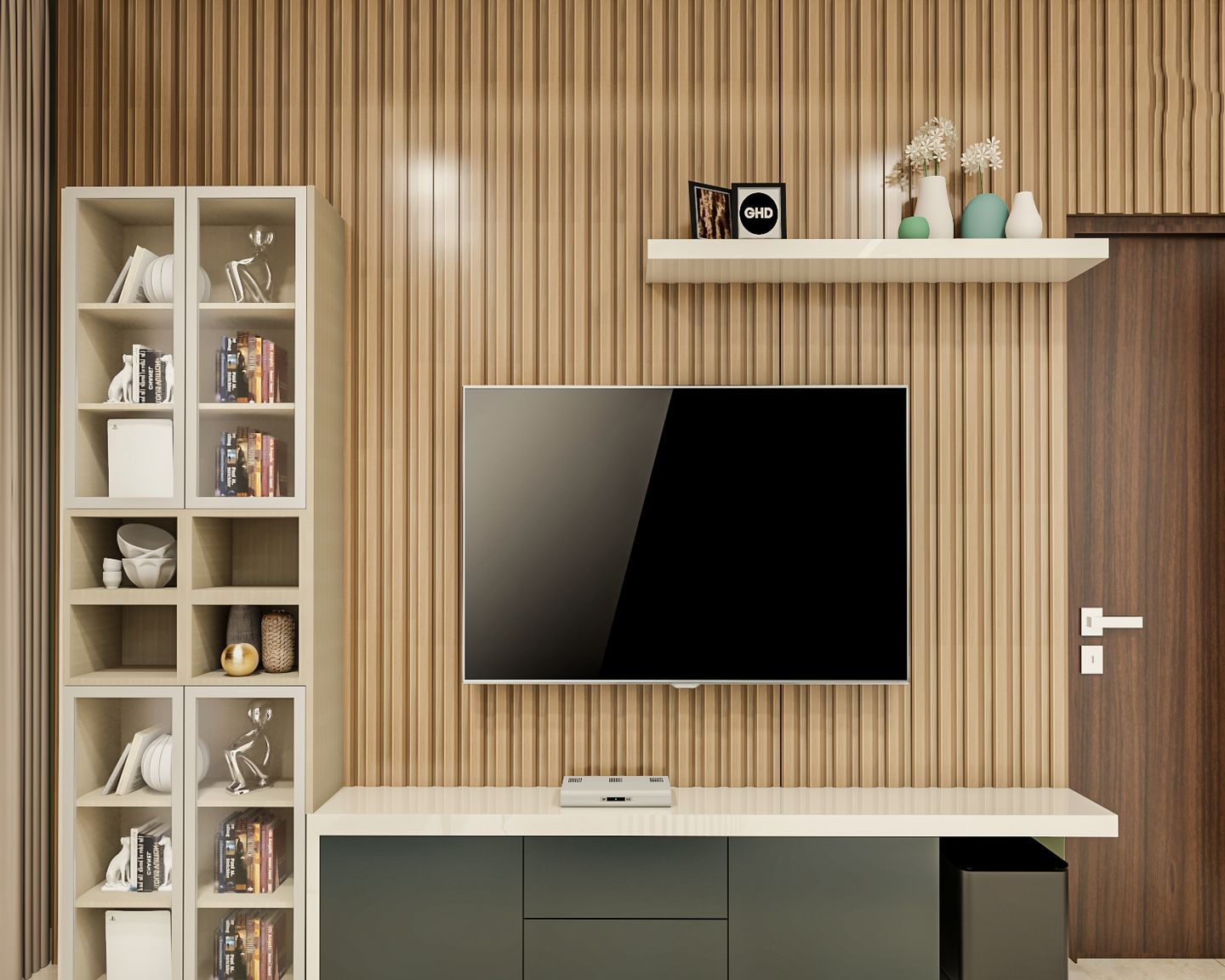 Grey And Cream Spacious TV Cabinet | Livspace