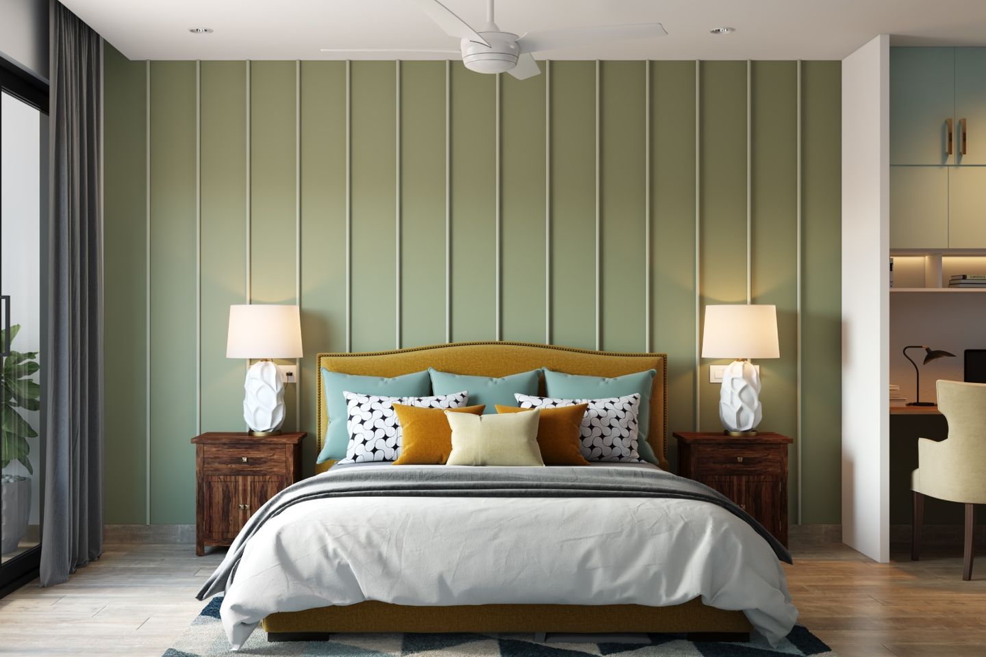 Pale Moss Green Bedroom Wallpaint Design Livspace