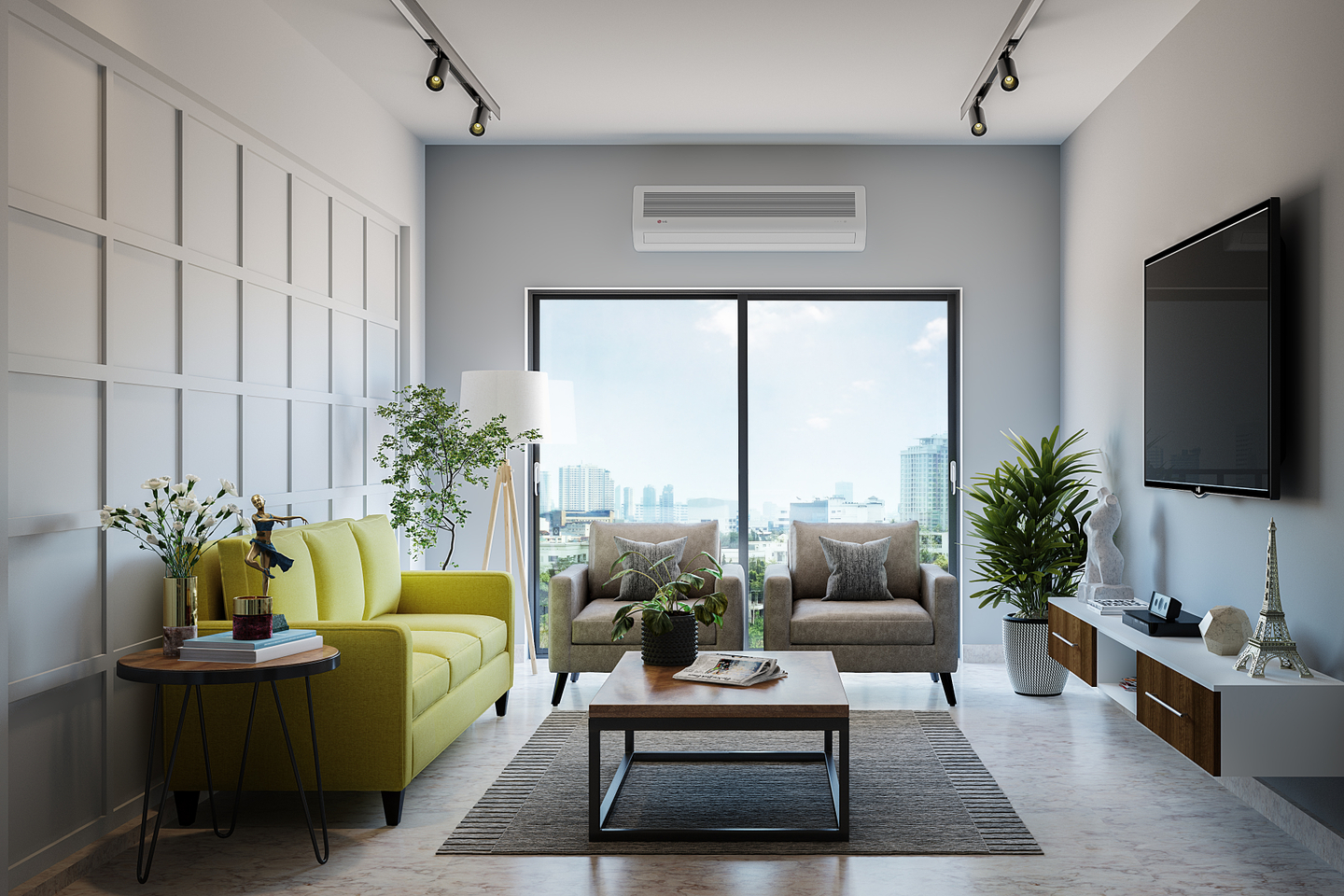 Spacious Living Room Design With Mustard Yellow Sofa Livspace