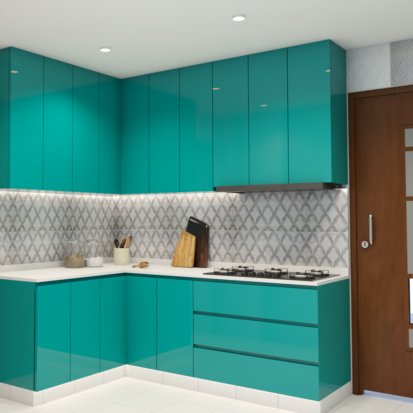 Contemporary Kitchen Cabinet Design In Green | Livspace