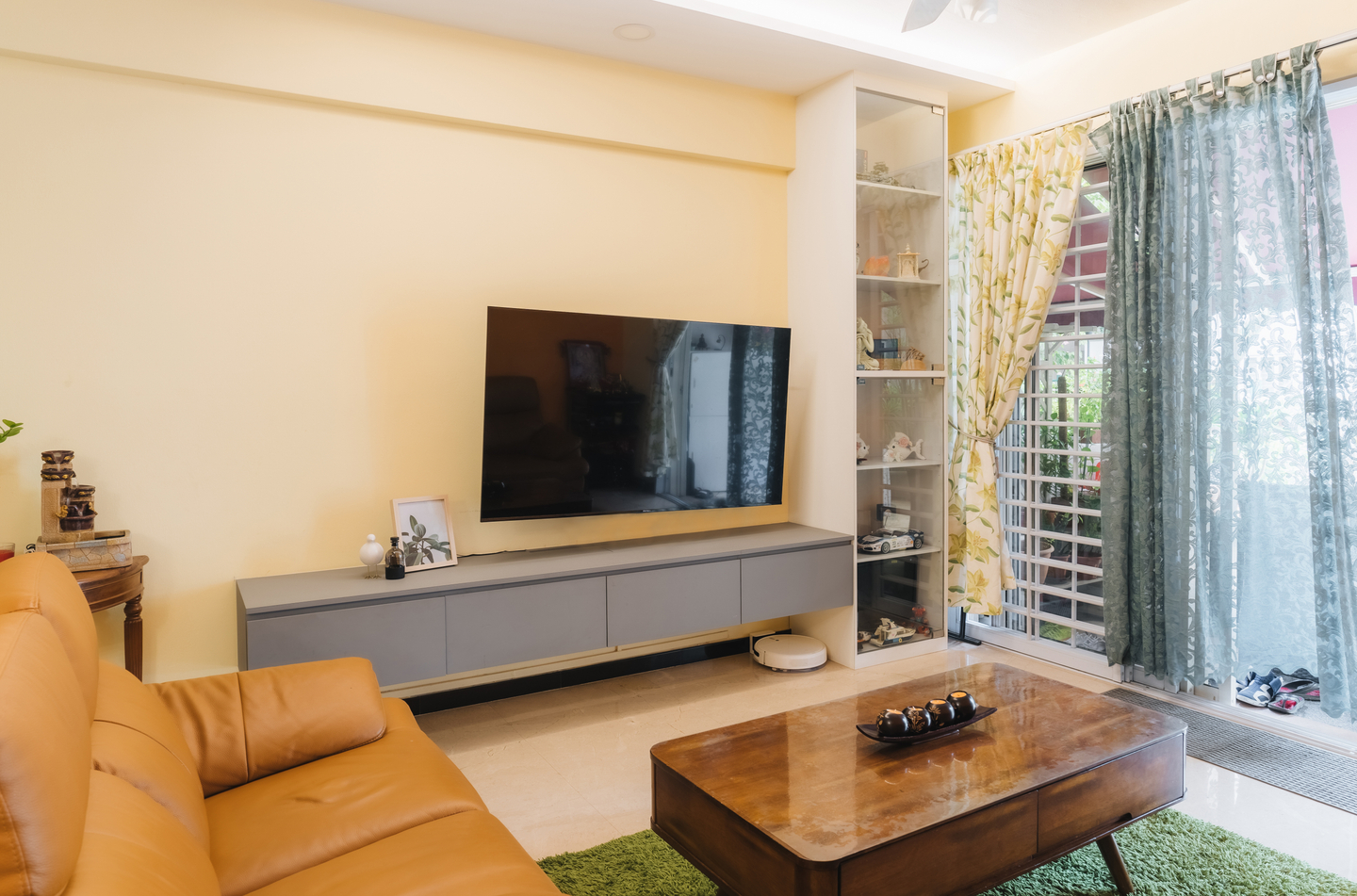 Light Grey TV Design With A Laminate Finish Livspace