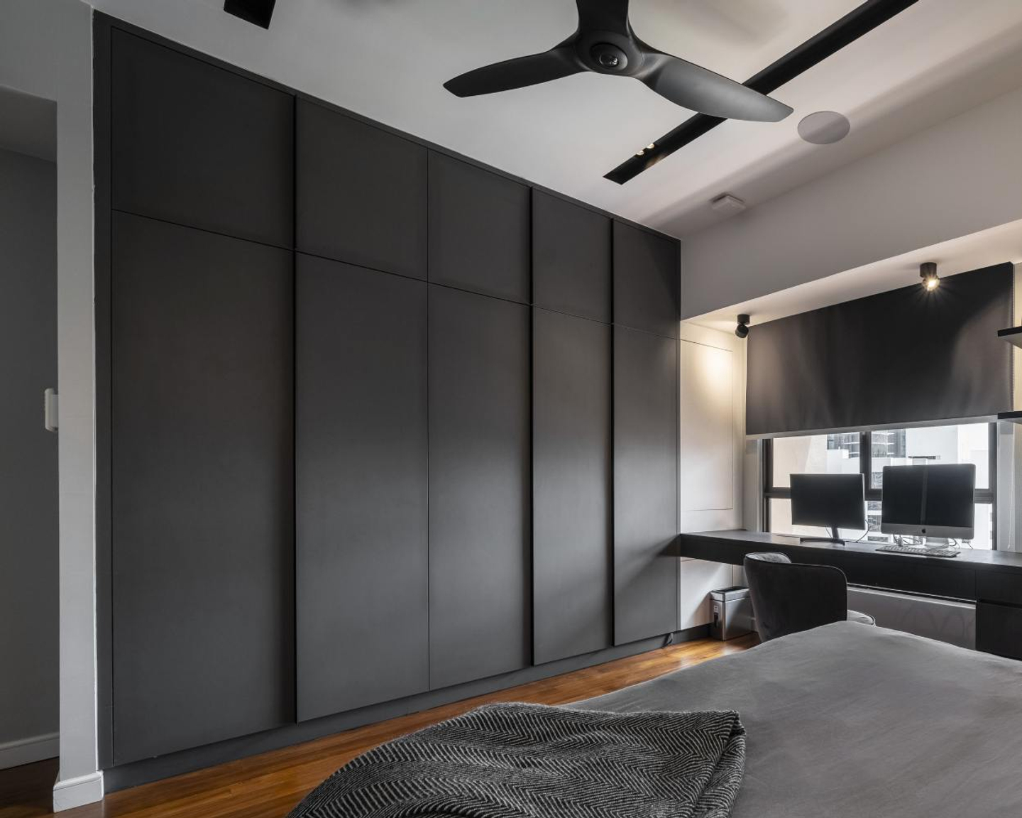 Spacious Dark Grey Wardrobe Design Livspace