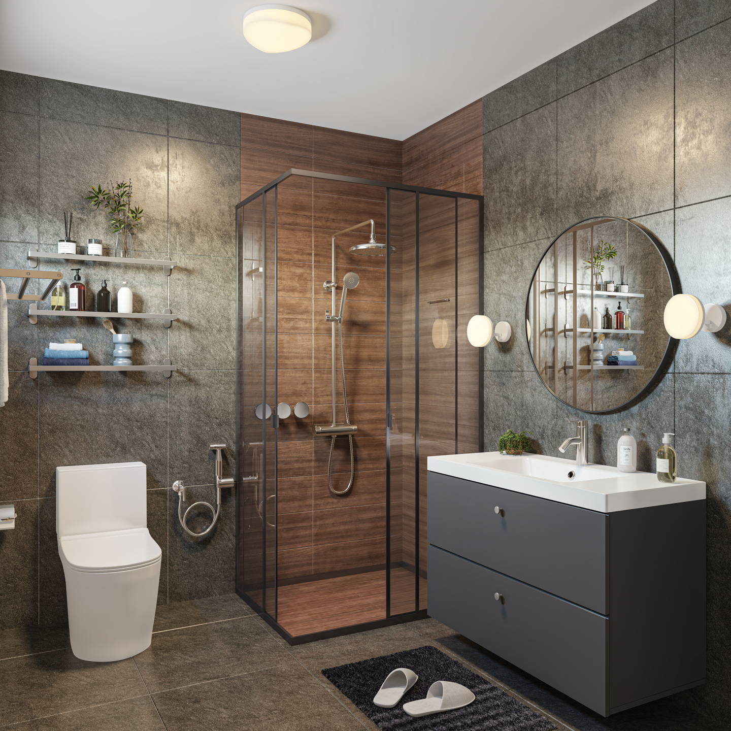 Contemporary Compact Toilet Design Idea With Shower Cubicle Livspace