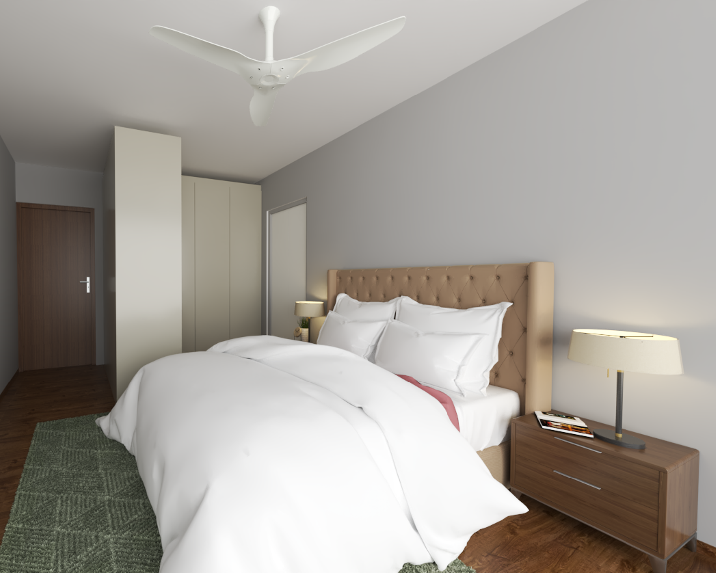 Spacious Bedroom with LShaped Partition for Dressing and Wooden