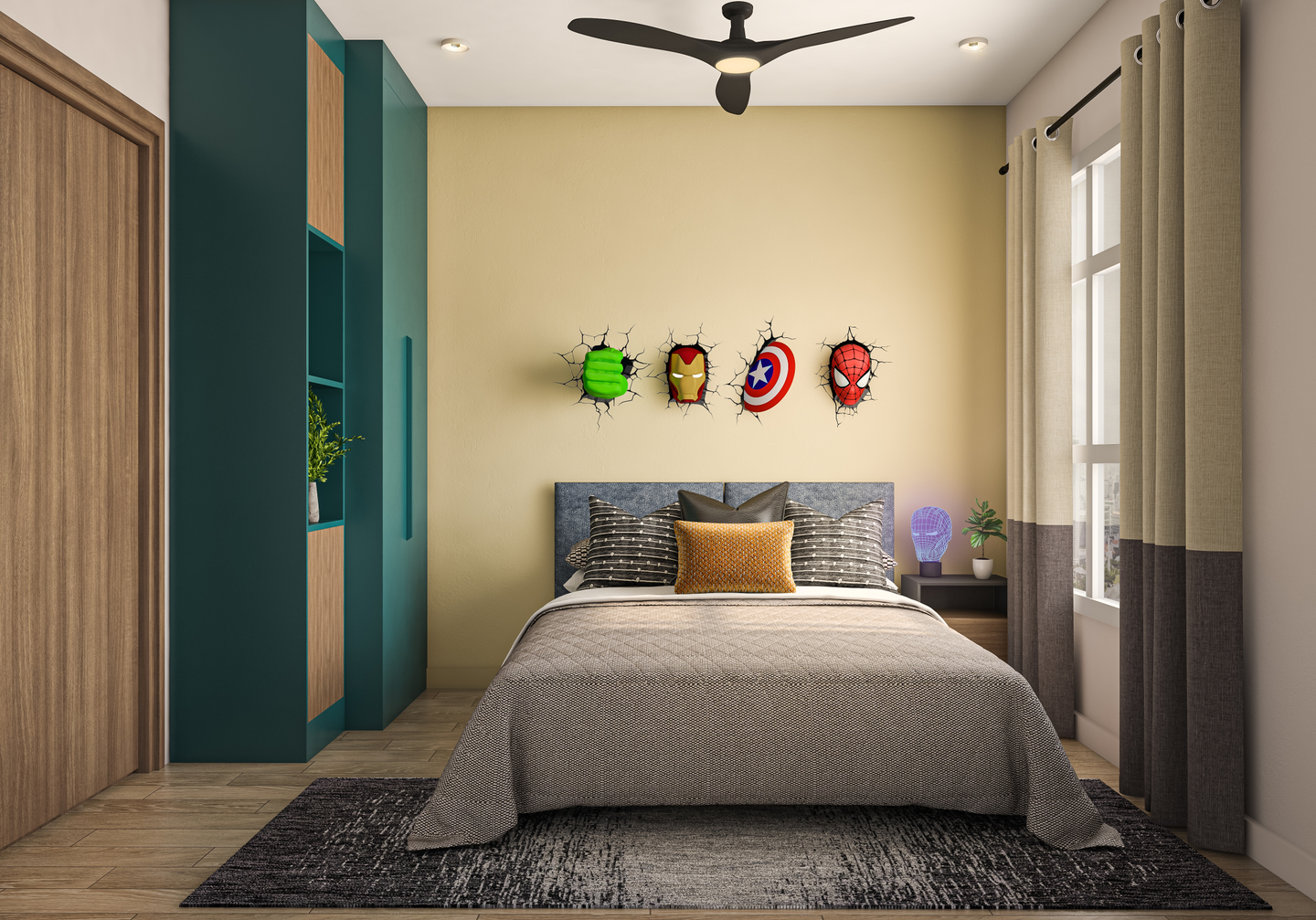Simple Kids Bedroom Design with Fun Characters on Wall | Livspace