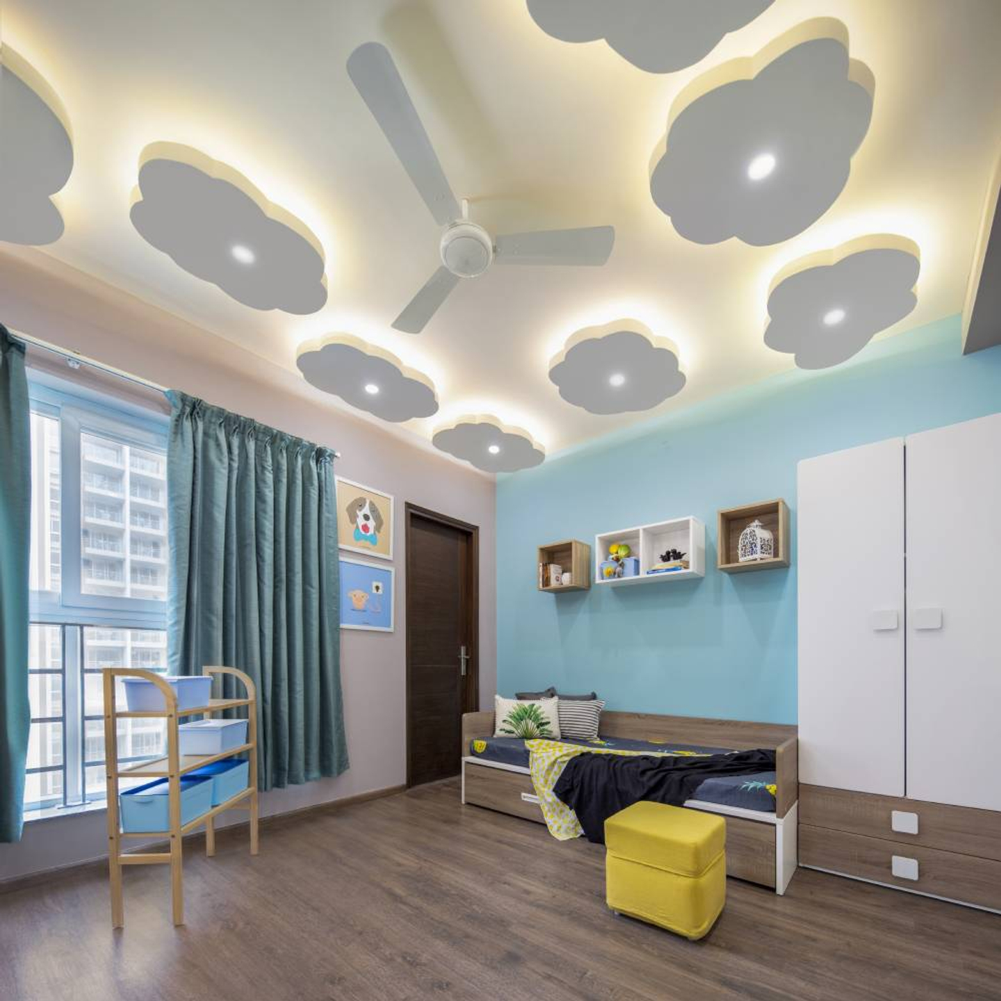Compact CloudShaped False Ceiling Design With Cove Lights Livspace