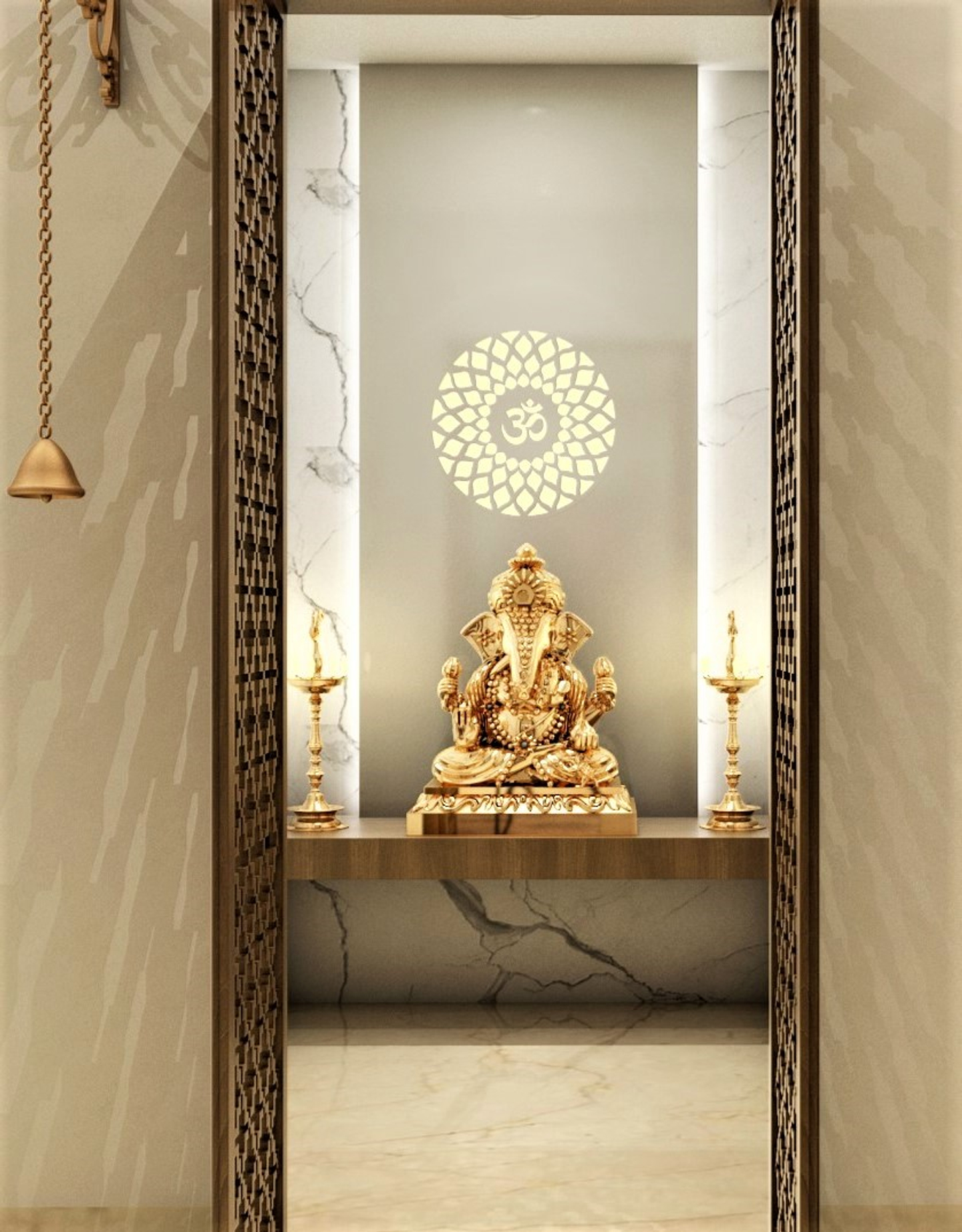 Tasteful Compact Pooja Room In Traditional Design 