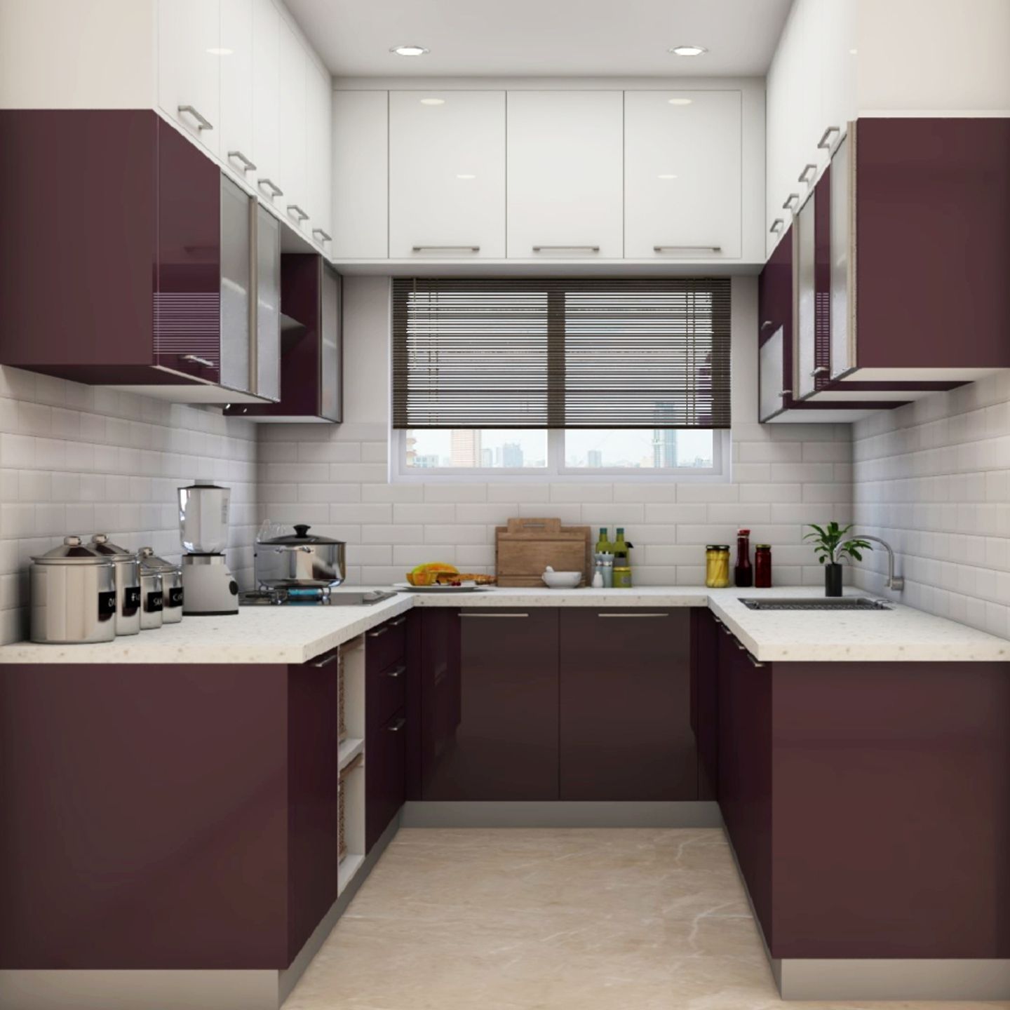 Convenient U-Shaped Modern Themed Compact Kitchen Design | Livspace