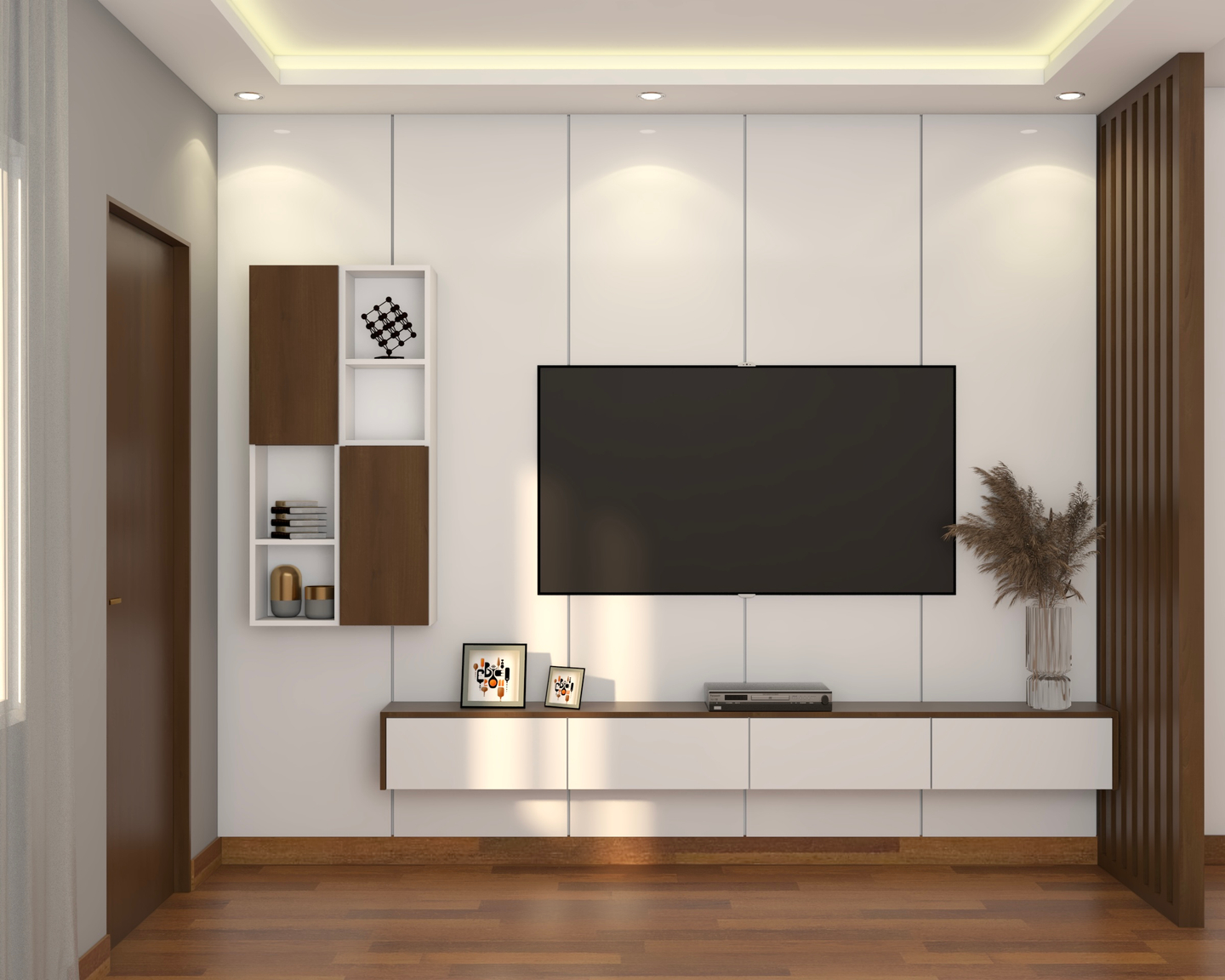 Modern Spacious White-Finish Convenient TV Unit Design | Livspace