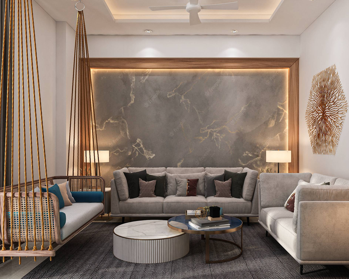 Modern Style Living Room Design With Subtle Colour Scheme | Livspace