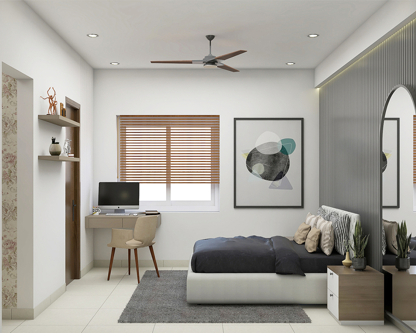 master-bedroom-design-with-dark-grey-accent-wall-and-compact-study