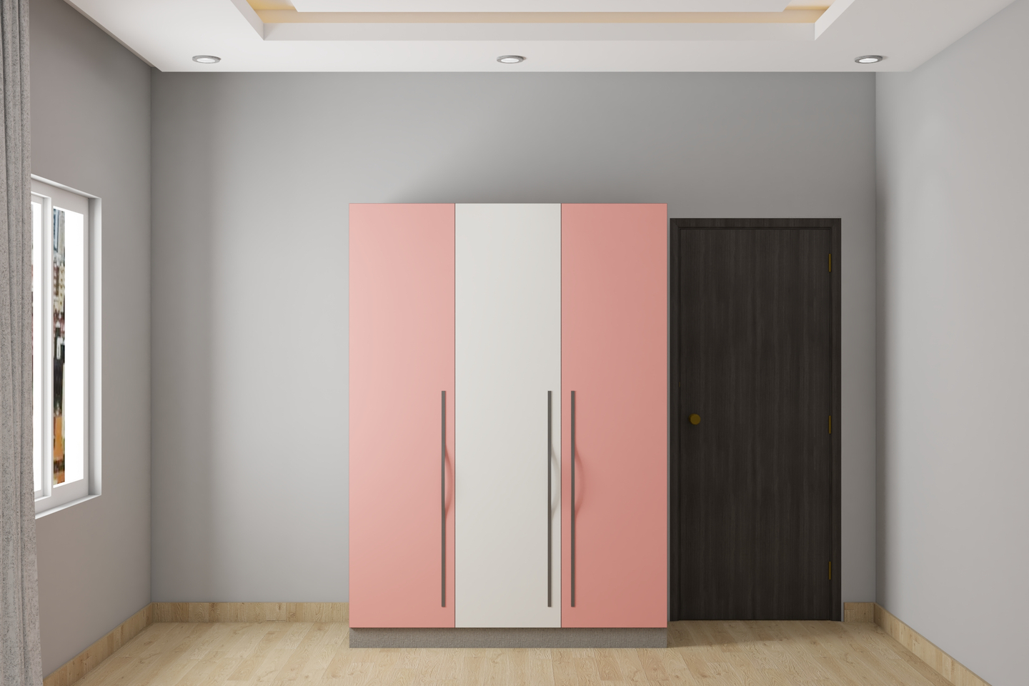 Spacious White And Pink Wardrobe Design With Sleek Handles Livspace