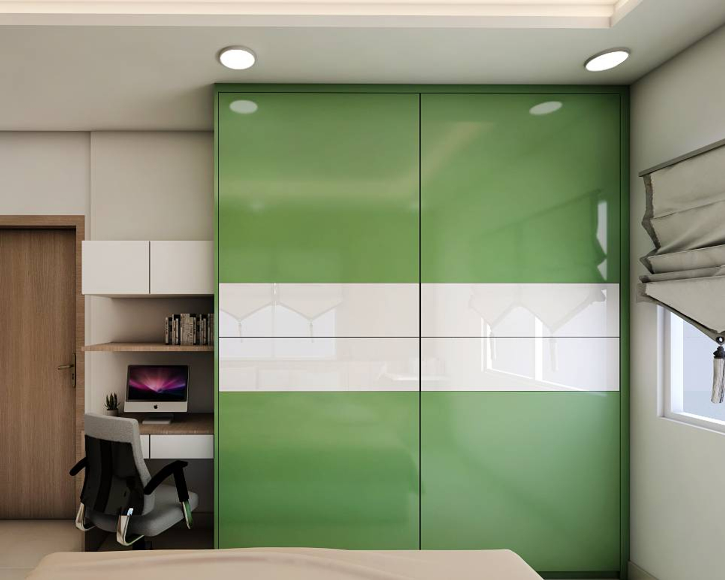 Glossy Finish Modern Wardrobe Design With Study Table Livspace