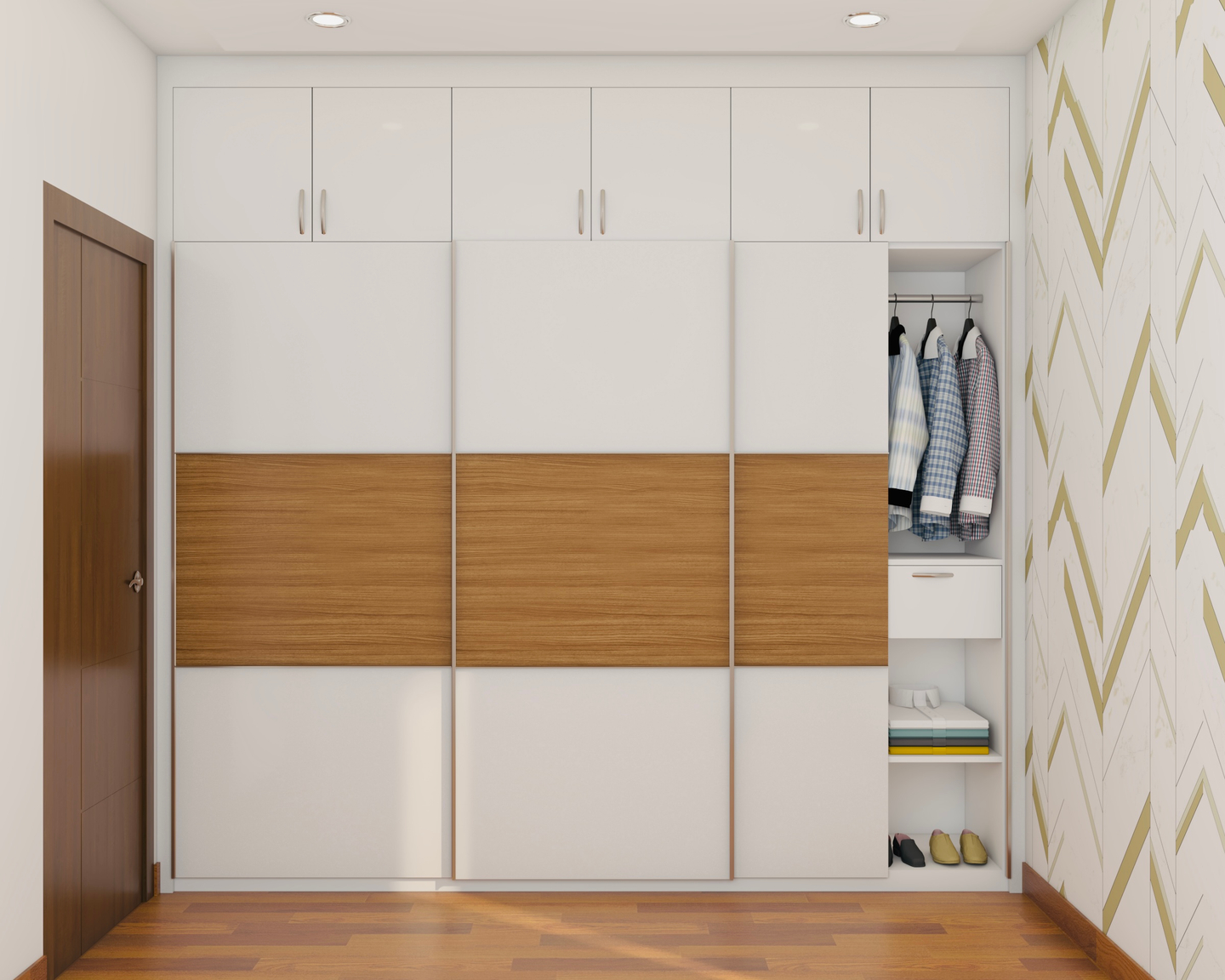 White Modern Sliding Door Wardrobe Design With Loft | Livspace