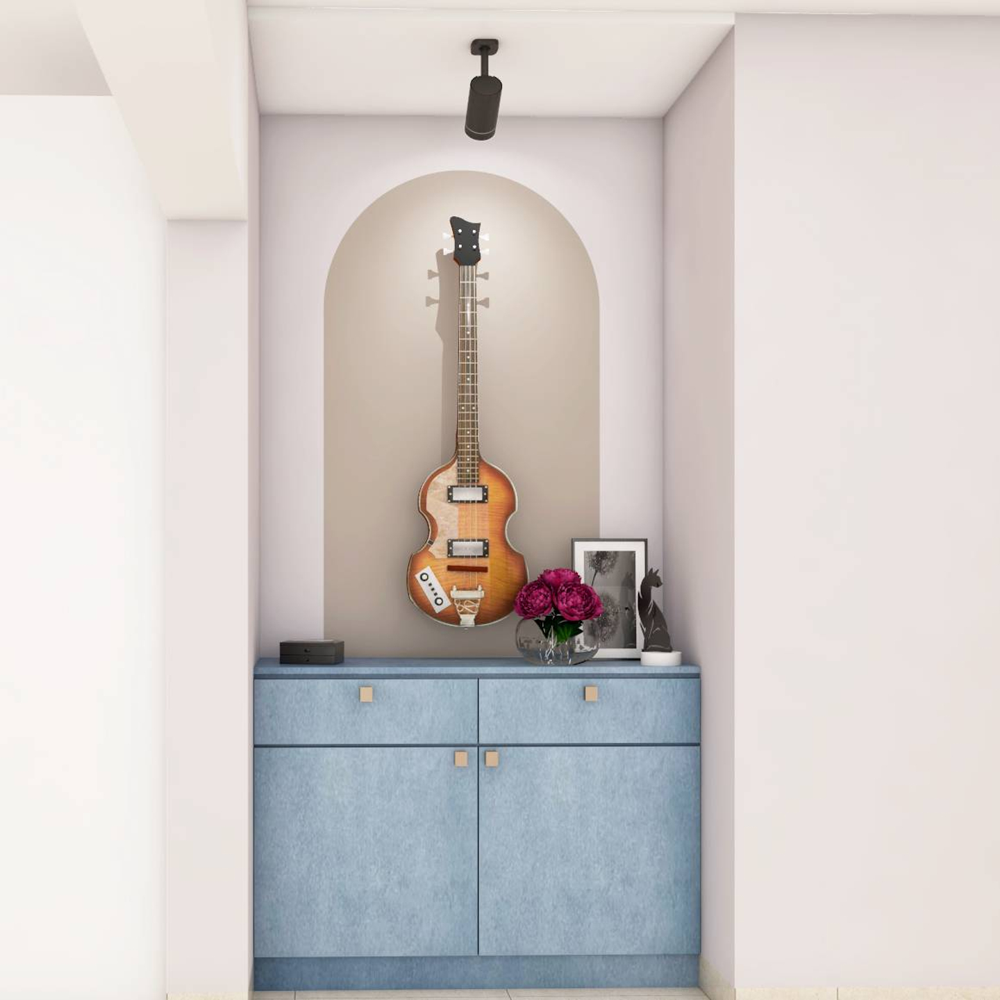 Modern Blue Foyer Design With Guitar Livspace