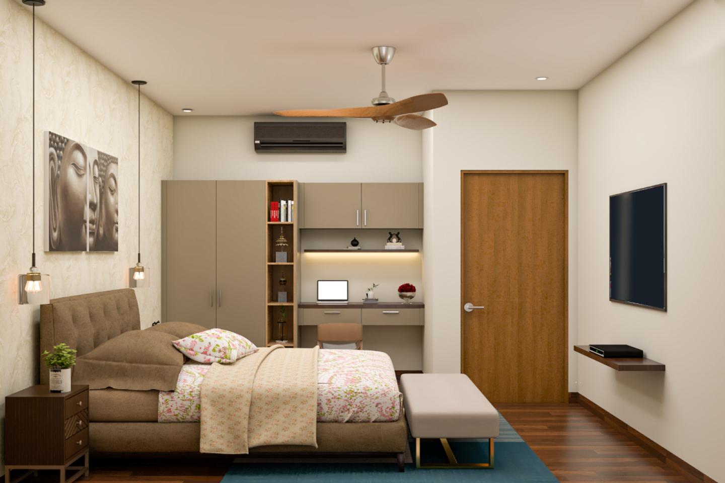 Spacious Bedroom Design With A Study Unit And A Tv Unit Livspace